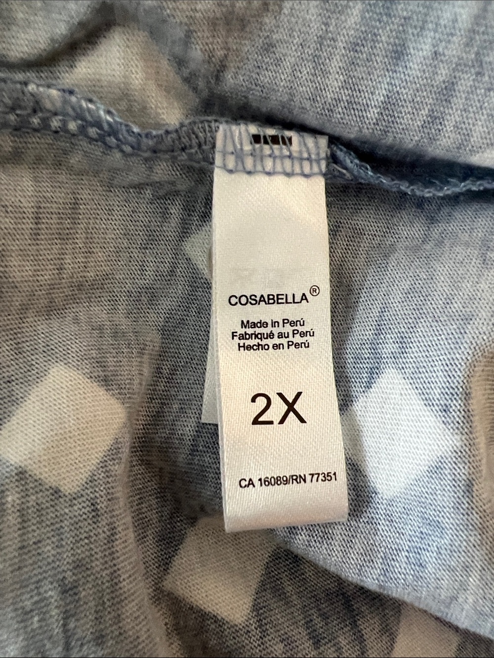 Cosabella Bella Pima Pajama Set 2X Blue Diamond Print Short Sleeve and Pants NWT - Picture 8 of 12